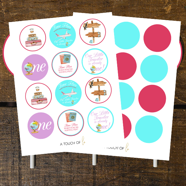 Travel Themed Girl 1st Birthday Party Cupcake Toppers