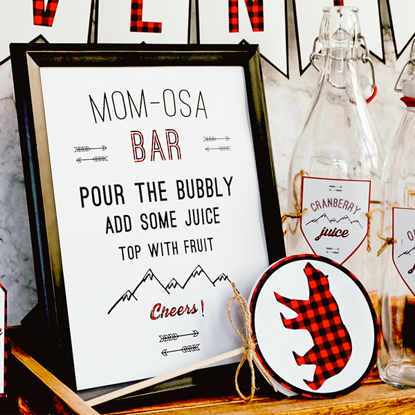 Buffalo Plaid Baby Shower Mom-Osa Bar Sign (8 x 10)