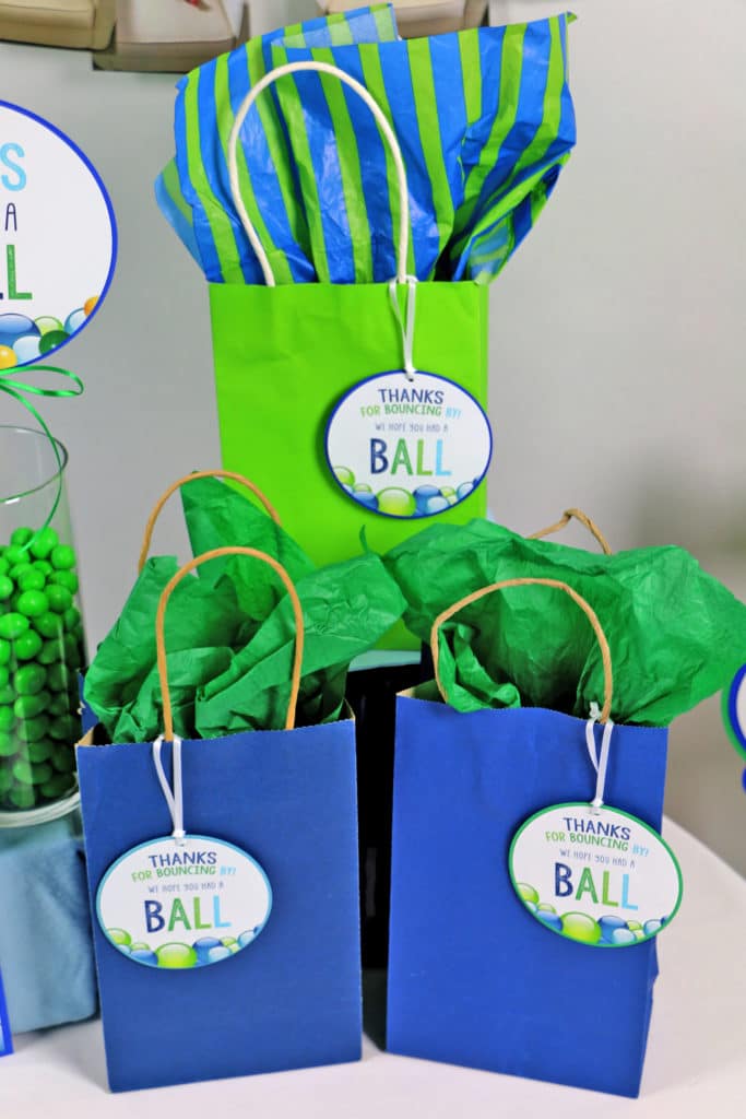Blue and Green Bouncy Ball Party Favor Tags