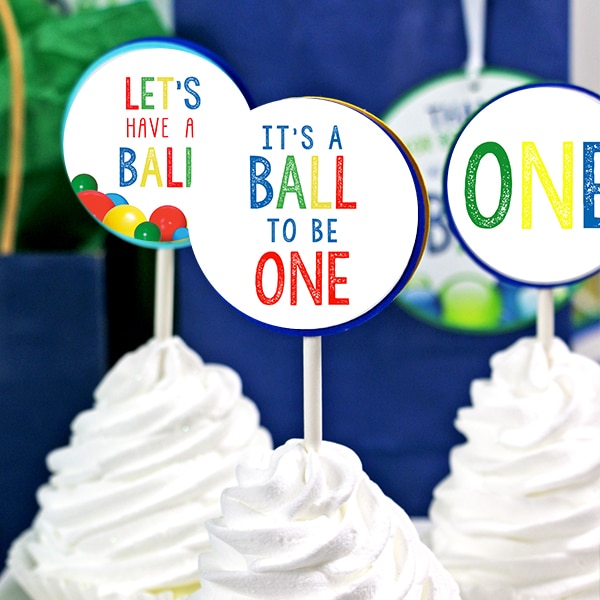 It's A Ball to Be One Cupcake Toppers