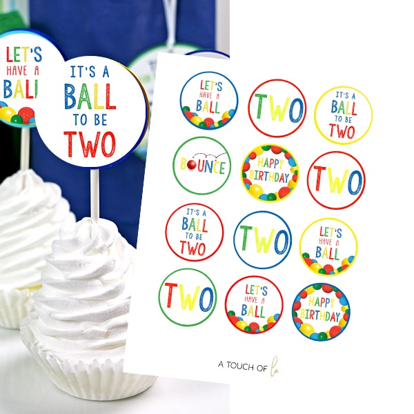 It's A Ball to Be Two Cupcake Toppers Printable