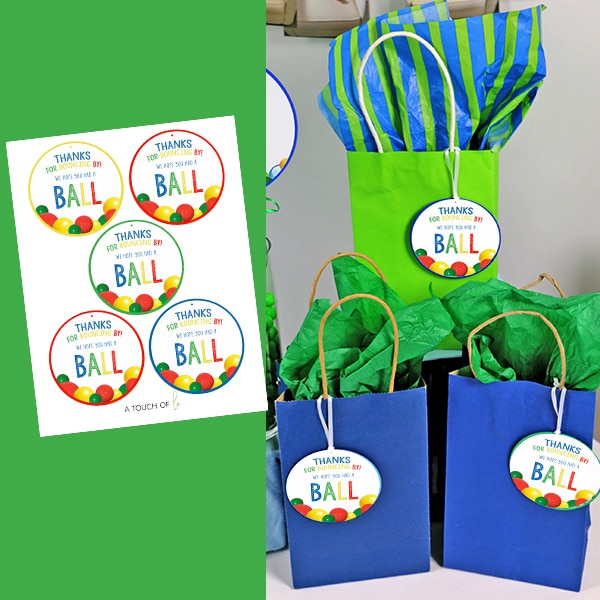 Thanks for Bouncing By Printable Ball Party Favor Tags