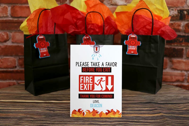 Printable Firefighter Party Favor Sign