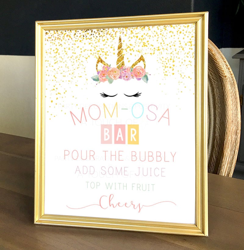 Unicorn Baby shower MOM-osa sign