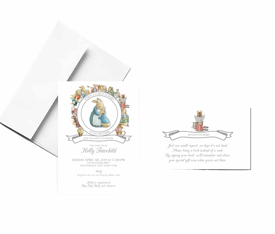 Peter Rabbit Gender Neutral Baby Shower Invitation and Book Card