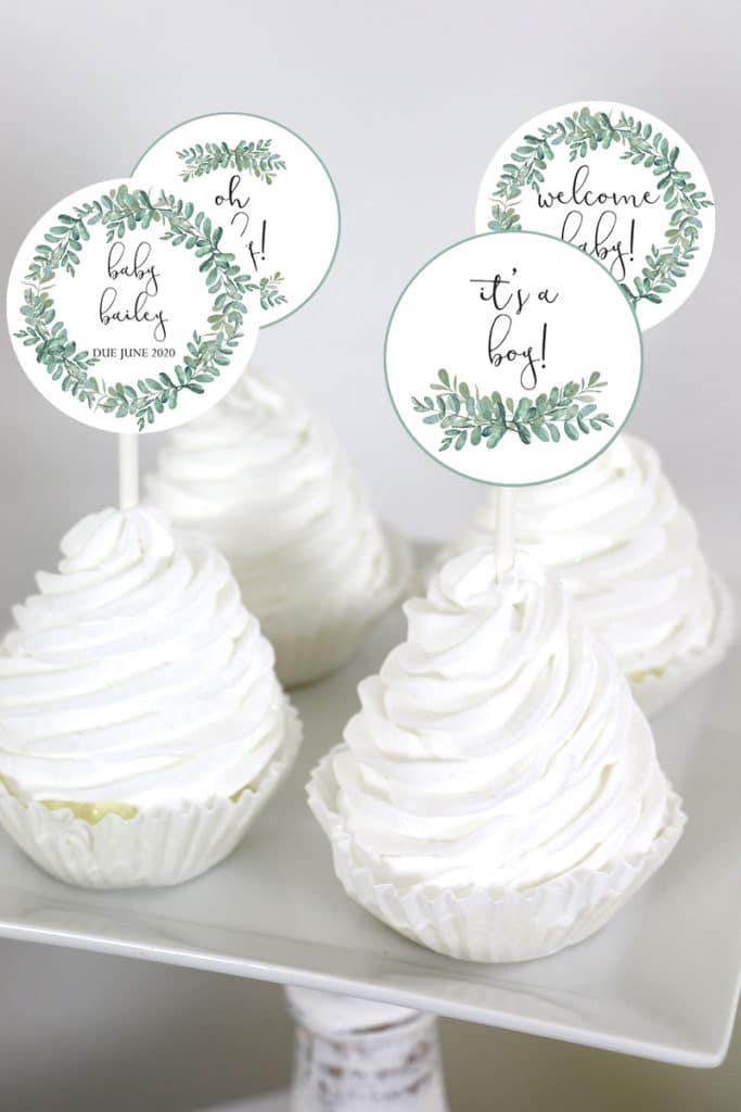 Greenery Baby Shower Cupcake Toppers