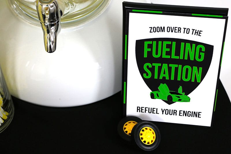 Green Supercar Theme Fueling Station Sign