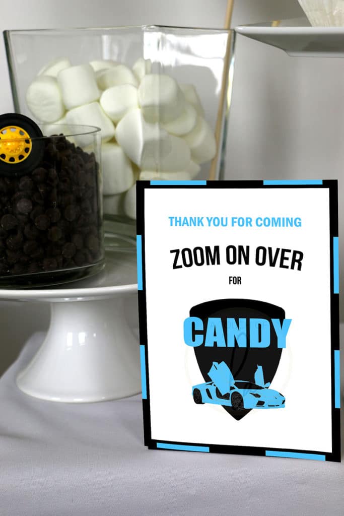 Blue-and-Black-Supercar-Party-Candy-Bar-Sign