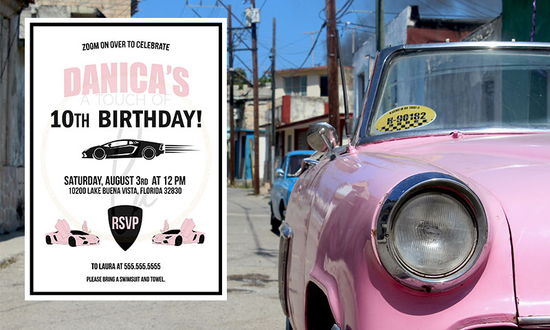 Pink Supercar Party Invitation