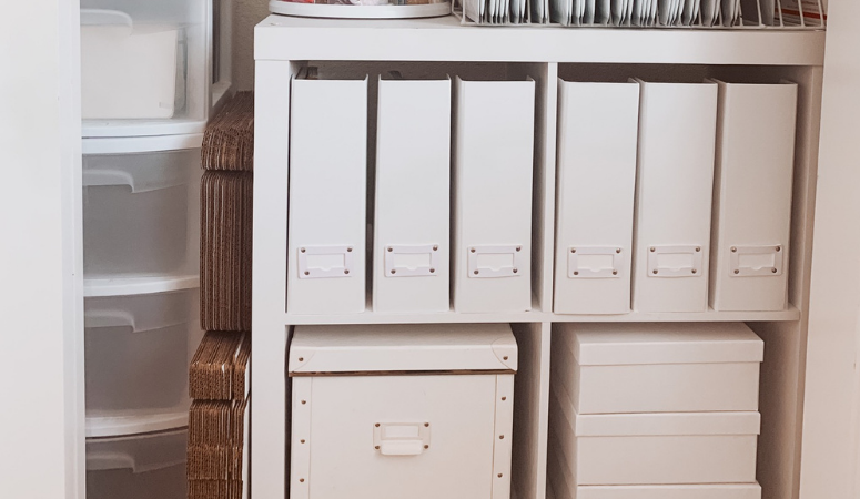White Office and Craft Room Closet Organization
