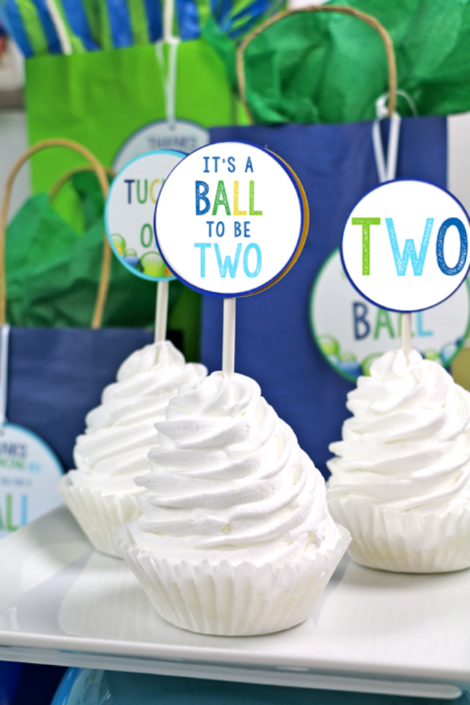 Blue and Green Cupcake Toppers for 2nd Birthday