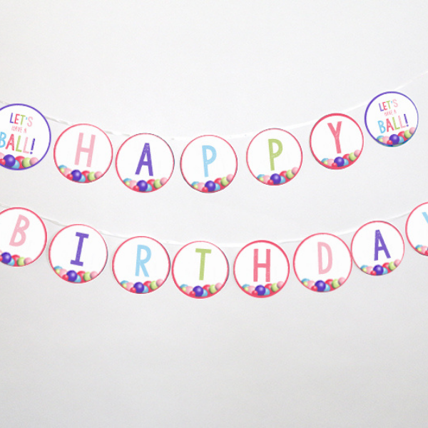 Girly Bouncy Ball Party Printable Happy Birthday Banner